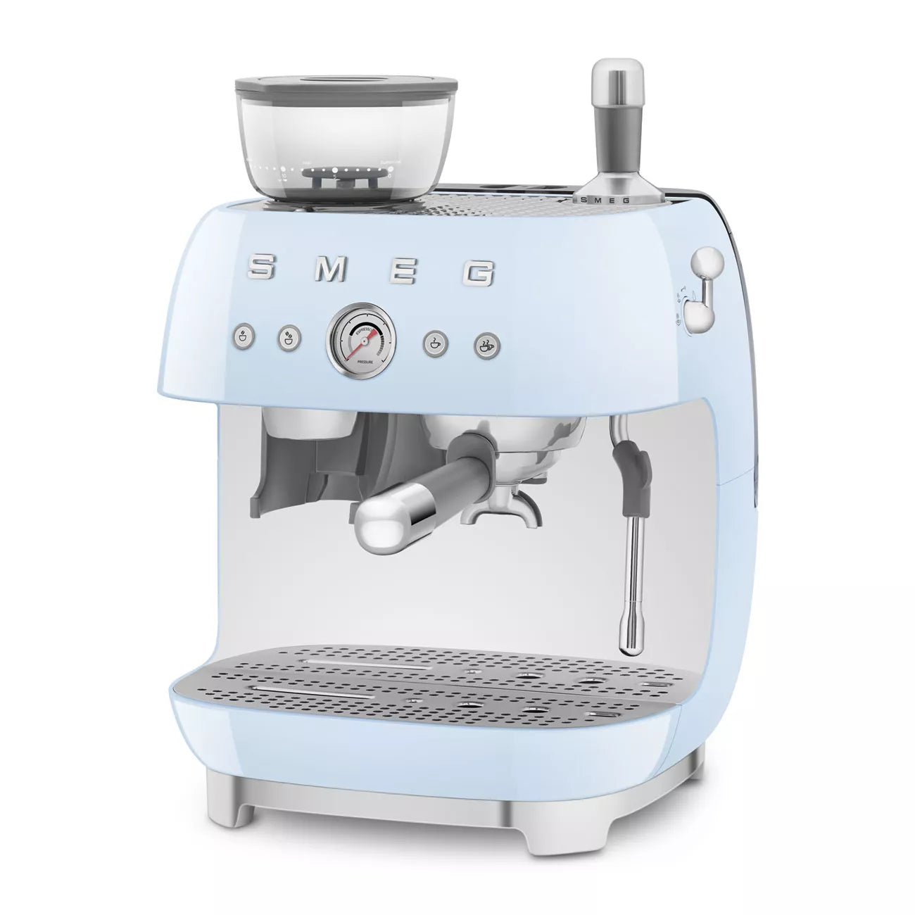 Smeg EGF03PBUK Retro Espresso Coffee Machine with Grinder in Pastel Blue