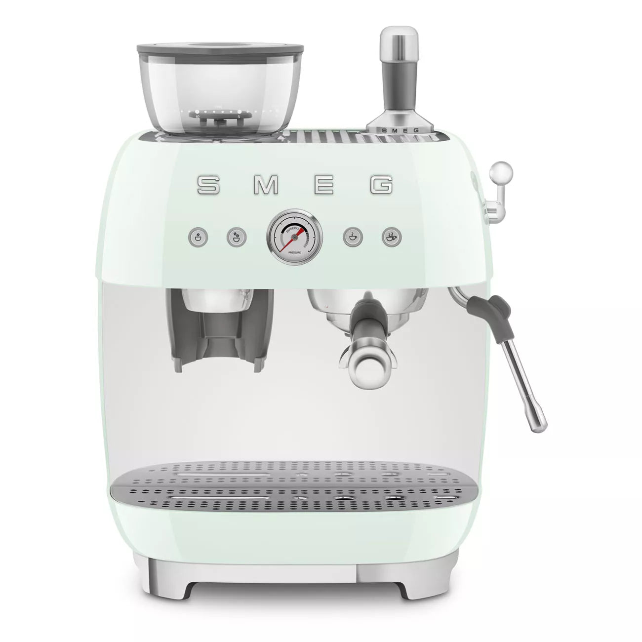 Smeg EGF03PGUK Retro Espresso Coffee Machine with Grinder in Pastel Green