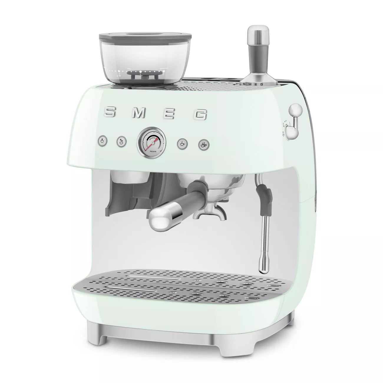 Smeg EGF03PGUK Retro Espresso Coffee Machine with Grinder in Pastel Green