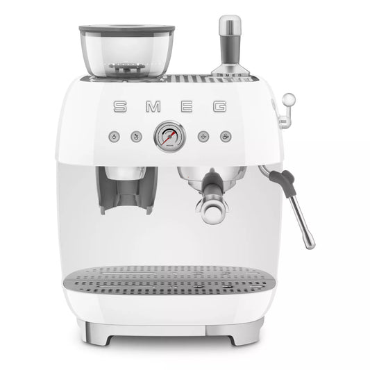 Smeg EGF03WHUK Retro Espresso Coffee Machine with Grinder in White
