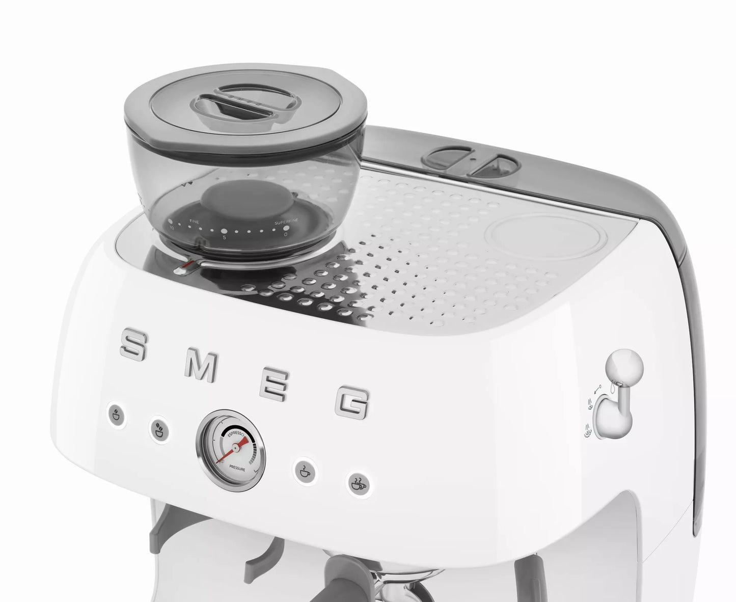 Smeg EGF03WHUK Retro Espresso Coffee Machine with Grinder in White