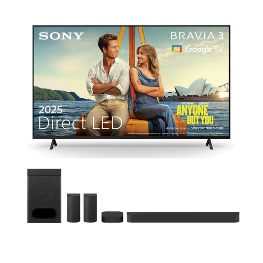 Sony K75S38B 75 Inch Bravia 3 LED 4K UHD HDR Google TV and Sony HTS60 5.1ch BRAVIA Theatre System 6 Dolby Atmos Home Theatre System 1000W Bundle